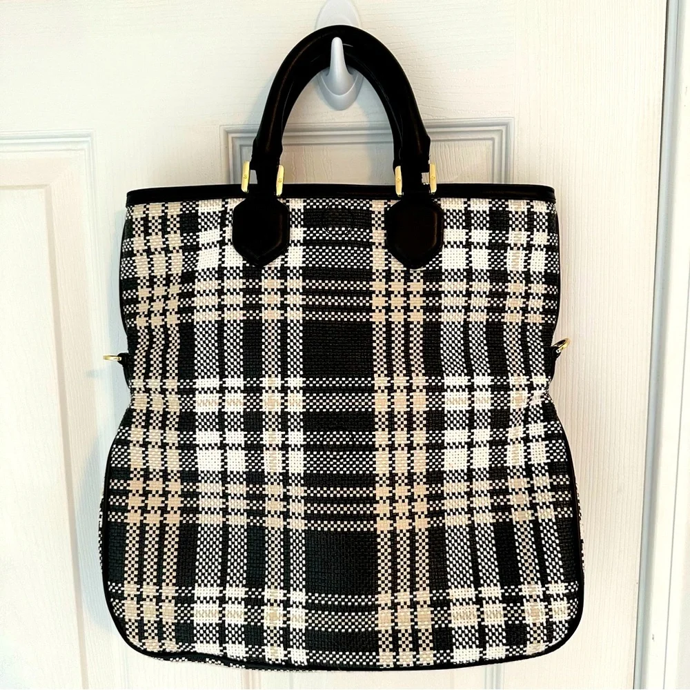 Tory Burch Woven Robinson Foldover Messenger in Black and White Plaid